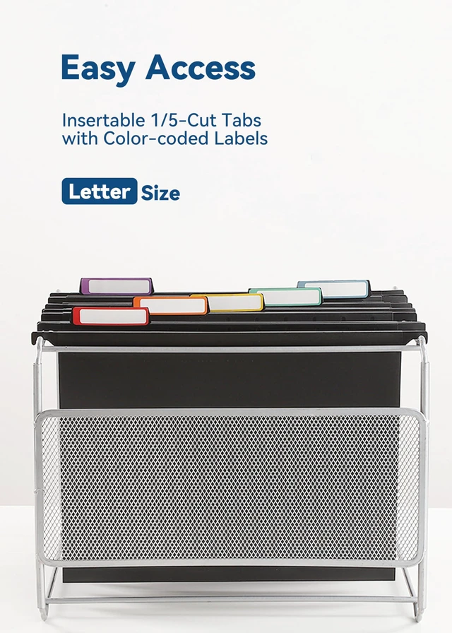 Alt view image 4 of 6 - Plastic Hanging File Folders, Letter Size, Tear-Resistant, Black 12-Pack, Sturdy and Easy to Clean, for Filing Cabinets, with Insertable 1/5-Cut Tabs and Colorful Labels