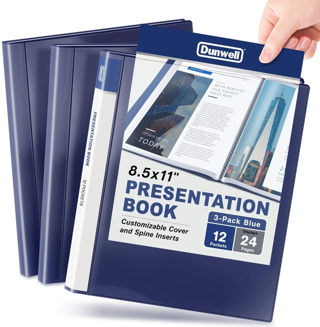 Main image of 12-Pocket Presentation Binder 8.5x11, 24-Page Portfolio, 3-Pack 3-pack presentation binders each feature 12 pockets with 24 viewable pages for documents, certificates, and photos
