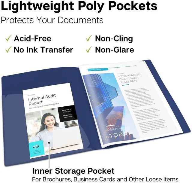 Alt view image 4 of 7 - Presentation Binder 12-Pocket, Displays 24 Pages, 8.5x11 Portfolio Binder with Plastic Sleeves, Storage and Organizer for Documents, Certificates, Projects, Photos (6 Pack, Blue)