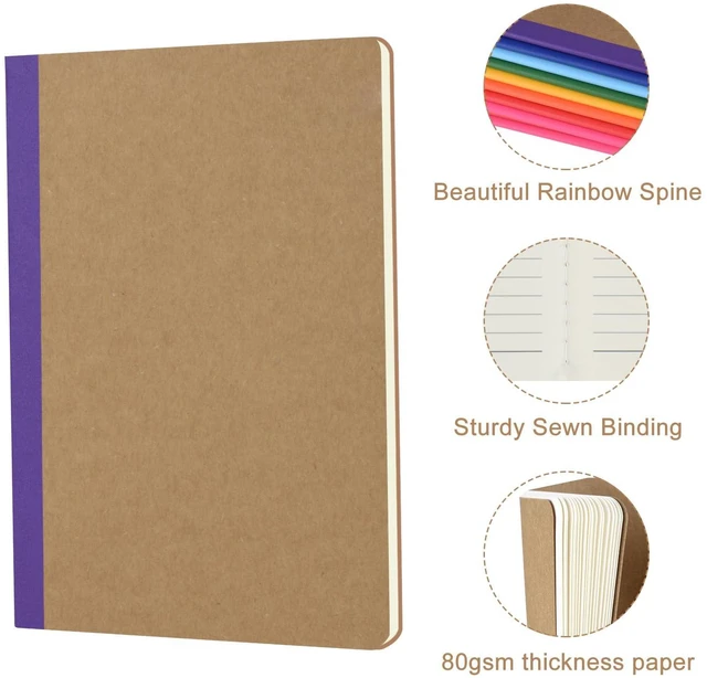 Alt view image 2 of 7 - 100 Pack Composition Notebooks Bulk, A5 Kraft Cover Lined Journals with Rainbow Spines for School, Business, Work and Daliy Use (100, 10 colors)