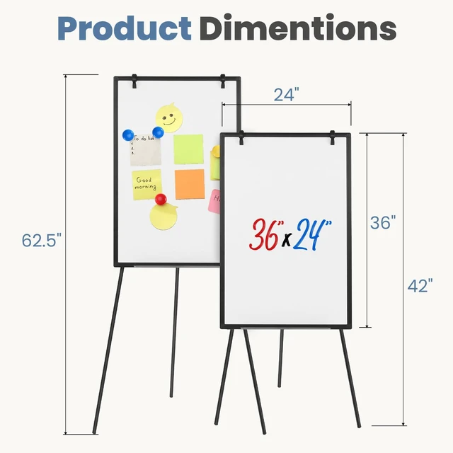 Alt view image 6 of 7 - Magnetic Dry Erase Board 36" x 24", White Board with Adjustable Stand, Heavy-Duty Aluminum Frame & Accessory Tray for Office, Classroom, Home & Presentations, Black