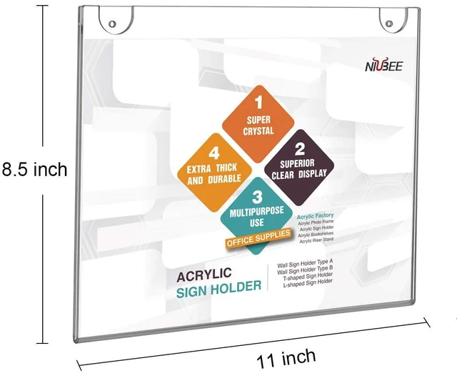 Alt view image 2 of 6 - Acrylic Wall Sign Holder 8.5x11 Picture Frames Horizontal 12 Packs Provide 3M Tape and Wall Mounting Screws Easy To Swap Out Papers Perfect for Home, Office, Store, Restaurant