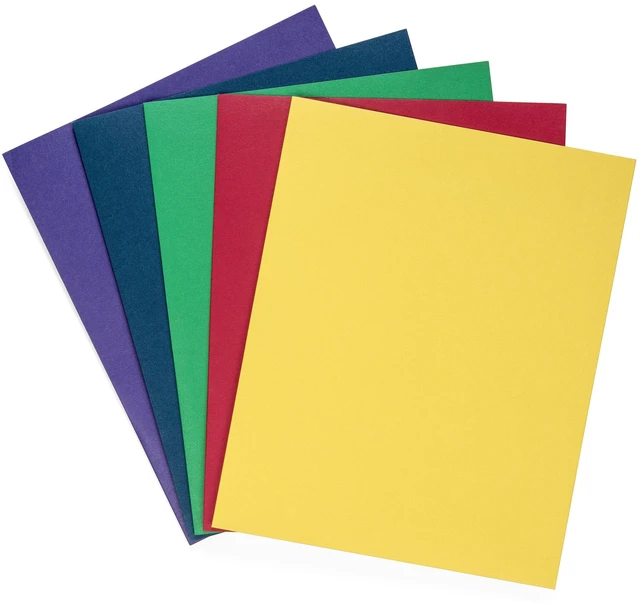 Main image of 100 Paper 2 Pocket Folders, Letter Size, Assorted Durable Paper, 2 Pockets, Letter Size, for School, Office, and Presentation Use