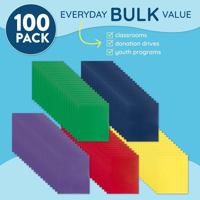 Alt view image 2 of 6 - 100 Paper 2 Pocket Folders, Letter Size, Assorted Durable Paper, 2 Pockets, Letter Size, for School, Office, and Presentation Use