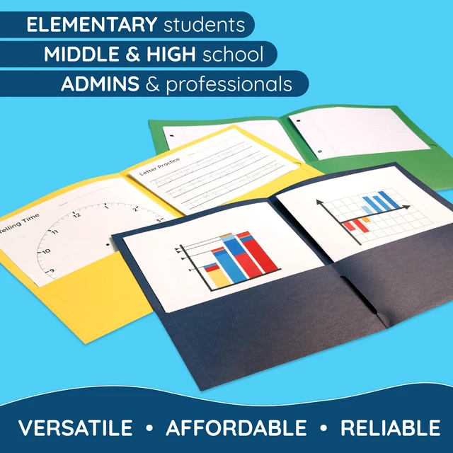 Alt view image 6 of 6 - 100 Paper 2 Pocket Folders, Letter Size, Assorted Durable Paper, 2 Pockets, Letter Size, for School, Office, and Presentation Use