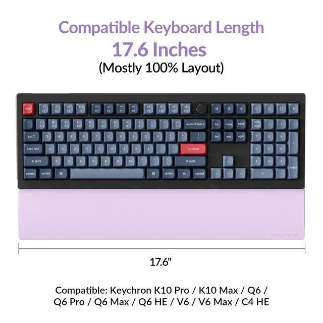 Alt view image 2 of 7 - Silicone Wrist & Palm Rest, 17.6" Full Size for K10 Pro / K10 Max / Q6 / Q6 Pro / Q6 Max / Q6 HE / V6 / V6 Max / C4 HE, Washable, Non-Slip Base, Typing Support, Light Purple