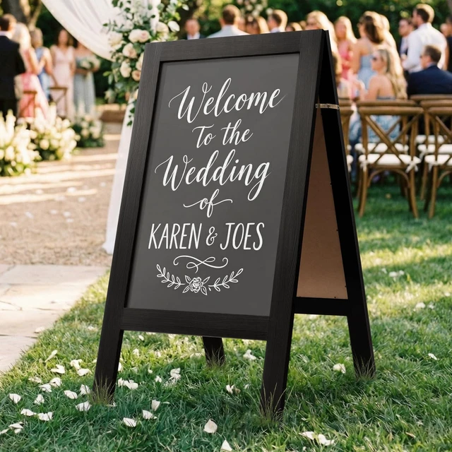 Alt view image 7 of 7 - A Frame Chalkboard Signs 40"x20", Large Freestanding Chalk Board Solid Pine Wood, Widened Frame, Large Writing Area, Stable Structure for Outdoor Use, Great for Bar Wedding and School