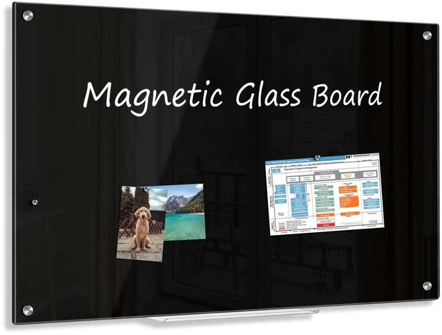 Main image of 20 x 30 Black Dry Erase Board Magnetic Tempered Glass Whiteboard (2 x 1.5) Small Wall Mounted Glass White Board with Acrylic Pen Tray for Office, Home, School