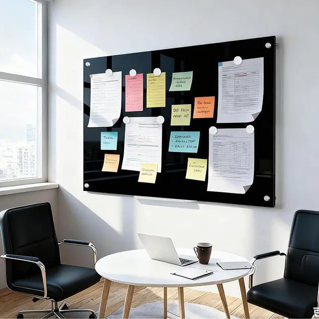 Alt view image 7 of 7 - 24 x 18 Black Dry Erase Board Magnetic Tempered Glass Whiteboard (2 x 1.5) Wall Mounted Frameless Dry Erase Black Glass Board with Acrylic Pen tray, Magnets for Office, Home