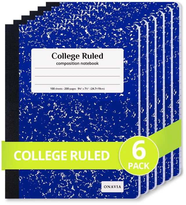 Main image of Composition Notebook College Ruled 6 Pack, 200 Pages, Marble Blue 100 ct, 9.75 x 7.5 in, Durable Comp Book, School Notebooks, Students, Note Taking, Writing, Teachers