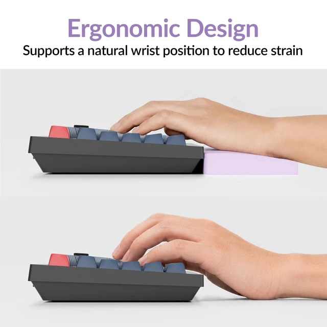 Alt view image 6 of 7 - Silicone Wrist & Palm Rest, 17.6" Full Size for K10 Pro / K10 Max / Q6 / Q6 Pro / Q6 Max / Q6 HE / V6 / V6 Max / C4 HE, Washable, Non-Slip Base, Typing Support, Light Purple