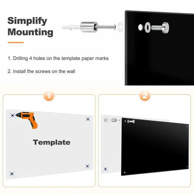 Alt view image 4 of 7 - 24 x 18 Black Dry Erase Board Magnetic Tempered Glass Whiteboard (2 x 1.5) Wall Mounted Frameless Dry Erase Black Glass Board with Acrylic Pen tray, Magnets for Office, Home