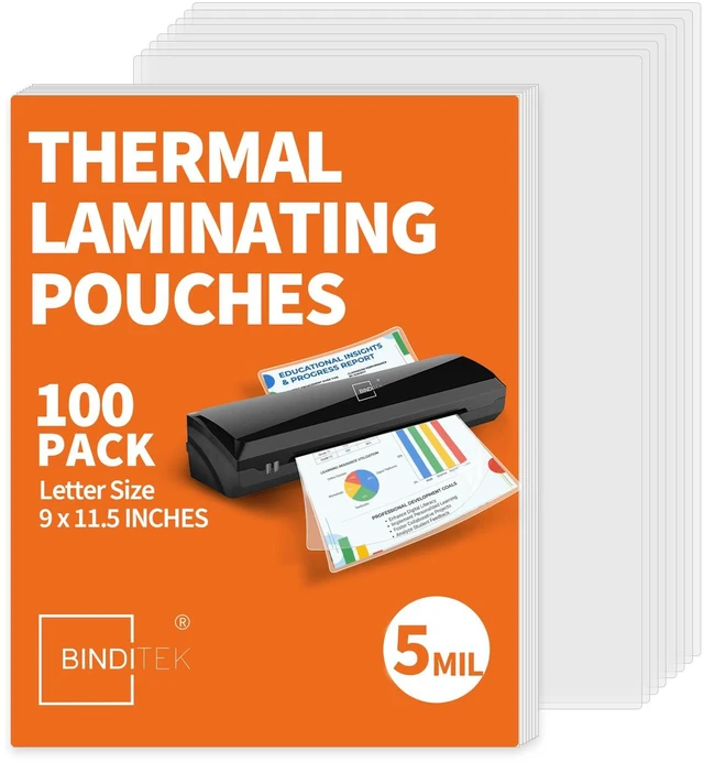 Main image of 5 Mil Laminating Sheets, 9 x 11.5 Inches, Clear Glossy, 100 Pack Thermal Laminating Pouches, Universal Fit for All Thermal Laminators, for Letter Size, Office and School Supplies