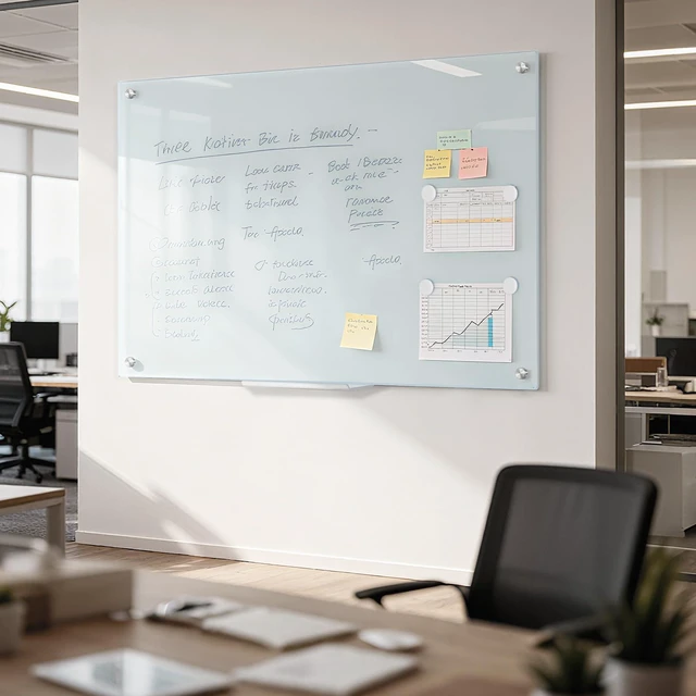 Alt view image 2 of 7 - Tempered Glass Whiteboard 24" x 18" Magnetic Glass Dry Erase Board (2 x 1.5) Small Wall Mounted Glass White Board with Acrylic Pen Tray for Office, Home, School