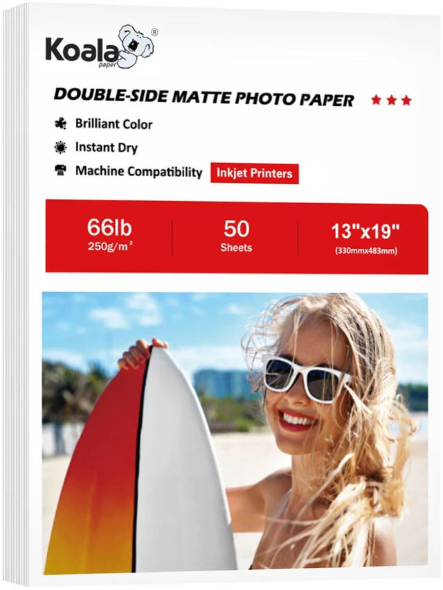 Main image of Double Sided Thick Matte Photo Paper 13x19 Inch 66LB 50 Sheets 250gsm Heavyweight Cardstock Paper Compatible with Inkjet Printer and Dye Ink
