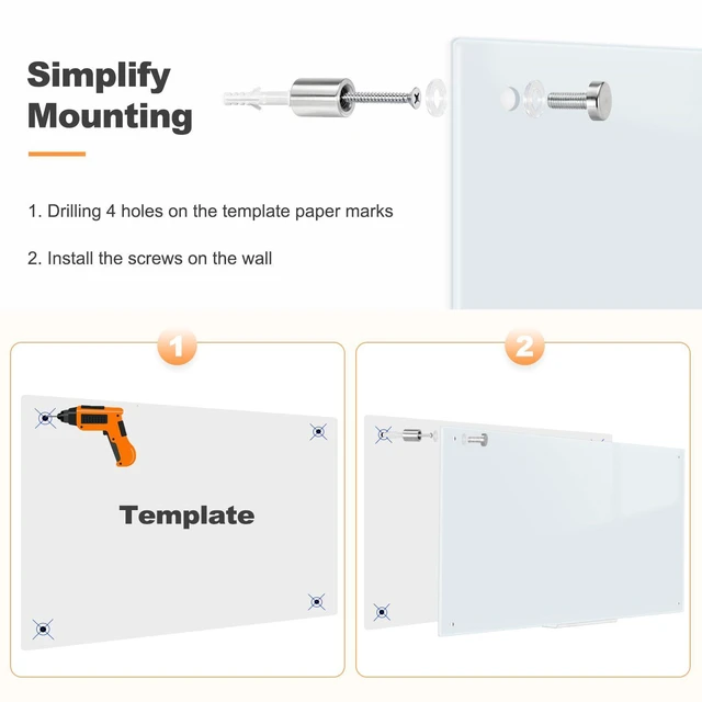 Alt view image 4 of 7 - Tempered Glass Whiteboard 24" x 18" Magnetic Glass Dry Erase Board (2 x 1.5) Small Wall Mounted Glass White Board with Acrylic Pen Tray for Office, Home, School