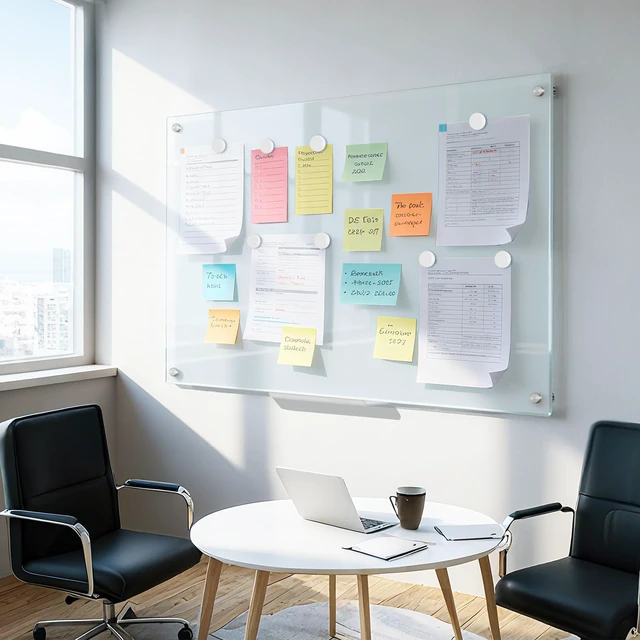 Alt view image 7 of 7 - Tempered Glass Whiteboard 24" x 18" Magnetic Glass Dry Erase Board (2 x 1.5) Small Wall Mounted Glass White Board with Acrylic Pen Tray for Office, Home, School
