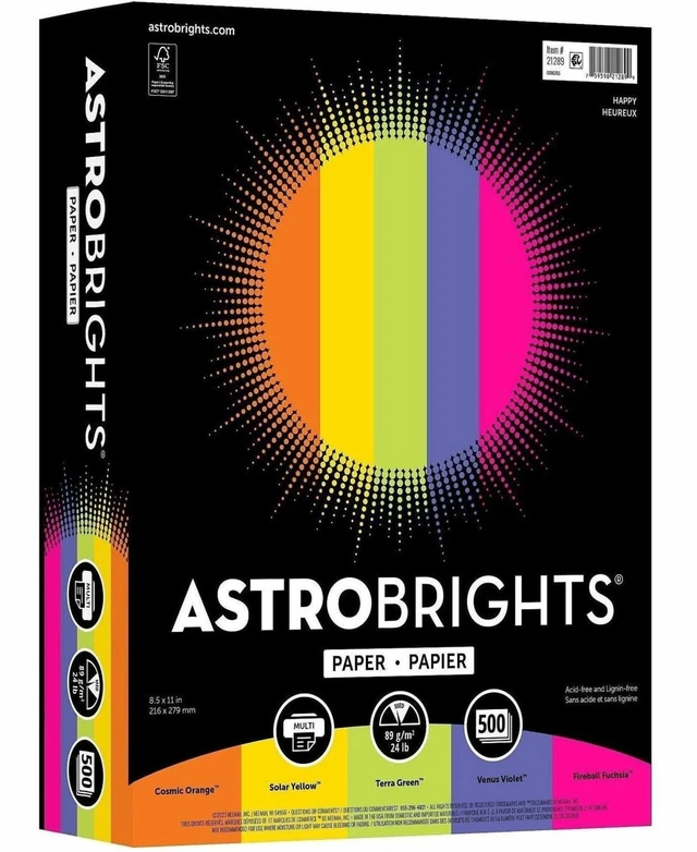 Alt view image 5 of 6 - Astrobrights(R) Bright Color Paper, 8 1/2in. x 11in., 24 Lb, Assorted Colors, Ream Of 500 Sheets, 21289
