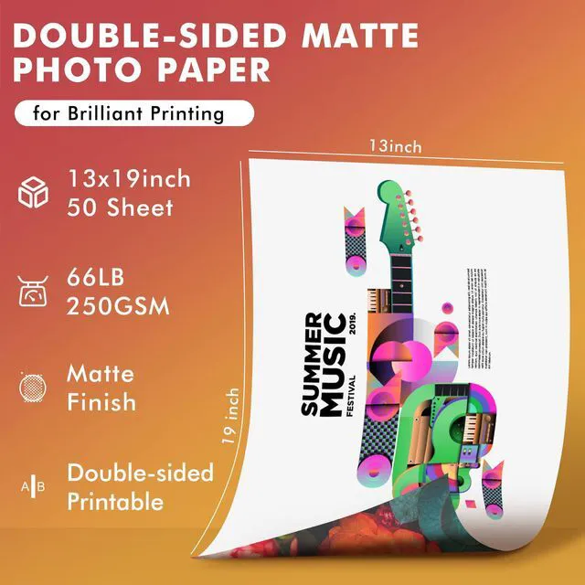 Alt view image 2 of 7 - Double Sided Thick Matte Photo Paper 13x19 Inch 66LB 50 Sheets 250gsm Heavyweight Cardstock Paper Compatible with Inkjet Printer and Dye Ink