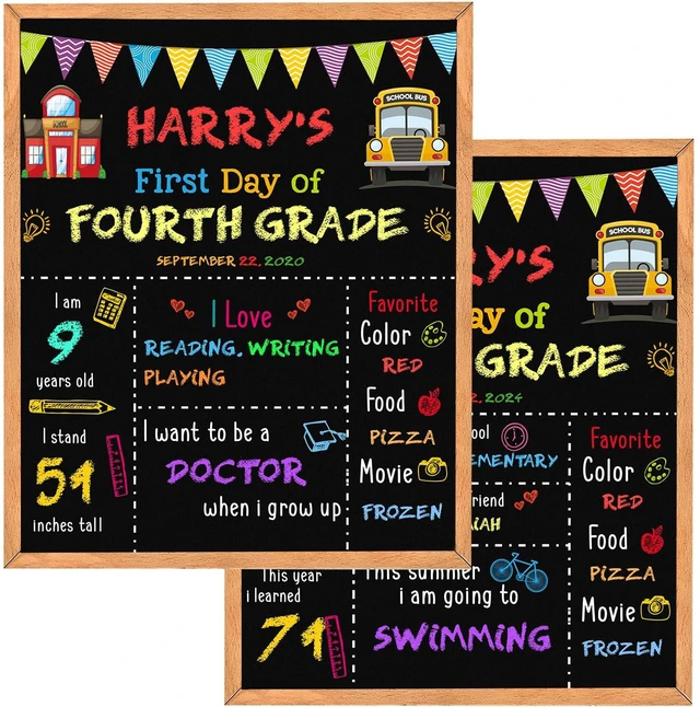 Main image of First Day of School Sign - 14" X 11" Double-Sided Board With Frame for Kids - Chalkboard for First & Last Day, Back to School Supplies for Preschool Kindergarten 1st Grade