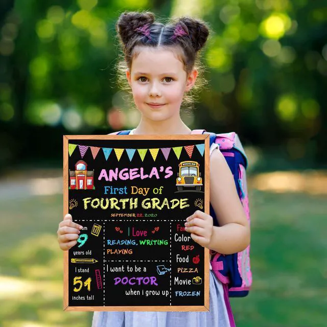 Alt view image 2 of 7 - First Day of School Sign - 14" X 11" Double-Sided Board With Frame for Kids - Chalkboard for First & Last Day, Back to School Supplies for Preschool Kindergarten 1st Grade