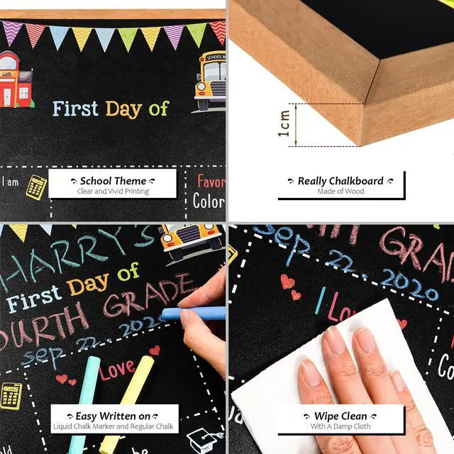 Alt view image 4 of 7 - First Day of School Sign - 14" X 11" Double-Sided Board With Frame for Kids - Chalkboard for First & Last Day, Back to School Supplies for Preschool Kindergarten 1st Grade