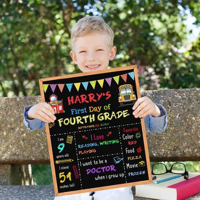 Alt view image 5 of 7 - First Day of School Sign - 14" X 11" Double-Sided Board With Frame for Kids - Chalkboard for First & Last Day, Back to School Supplies for Preschool Kindergarten 1st Grade