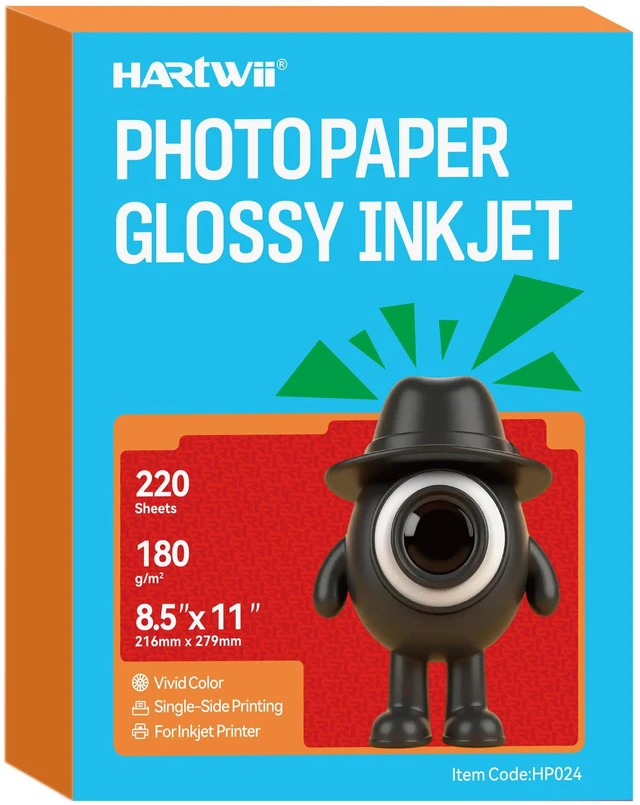 Main image of 180gsm Glossy Inkjet Photo Paper 8.5x11 inches - 220 Sheets High Glossy Printer Paper 48lb 8.5mil for Dye Ink, Fast Dry, Smudge Resistant, for Brochure Paper, Professional Picture Paper