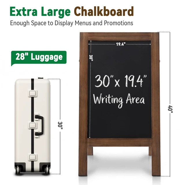Alt view image 2 of 7 - A Frame Chalkboard Signs 40"x20", Large Freestanding Chalk Board Solid Pine Wood, Widened Frame, Outdoor Chalkboard Easel Signs, Large Writing Area, Great for Cafe Bar Wedding and School