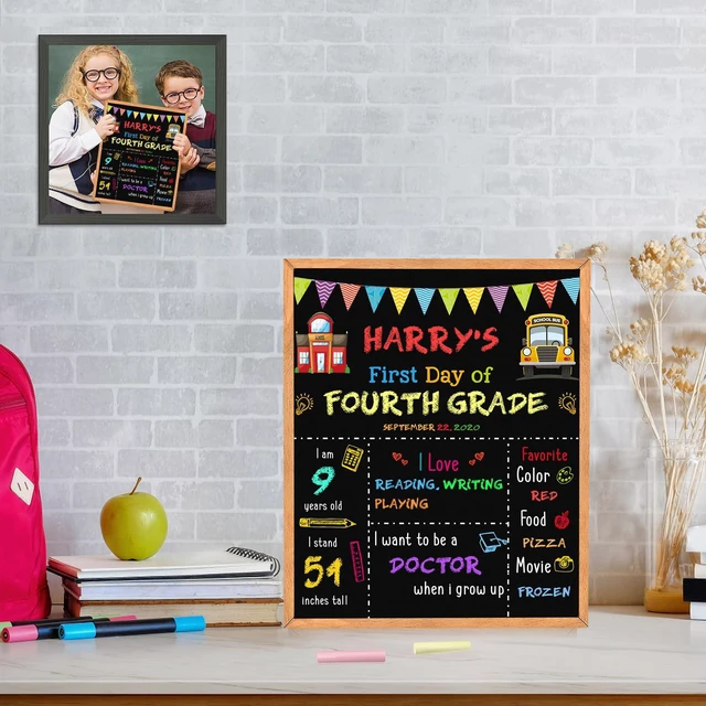 Alt view image 7 of 7 - First Day of School Sign - 14" X 11" Double-Sided Board With Frame for Kids - Chalkboard for First & Last Day, Back to School Supplies for Preschool Kindergarten 1st Grade