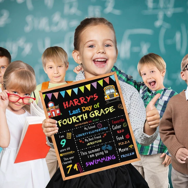 Alt view image 6 of 7 - First Day of School Sign - 14" X 11" Double-Sided Board With Frame for Kids - Chalkboard for First & Last Day, Back to School Supplies for Preschool Kindergarten 1st Grade