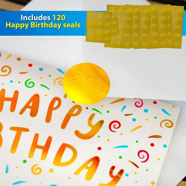 Alt view image 4 of 7 - 120 Pack Assorted Gold Foil Happy Birthday Cards with Envelopes, Organizer Box, Stickers, and Seals - 4x6 Inches, 8 Unique Designs, Ideal for Kids, Men, Women, and Elderly