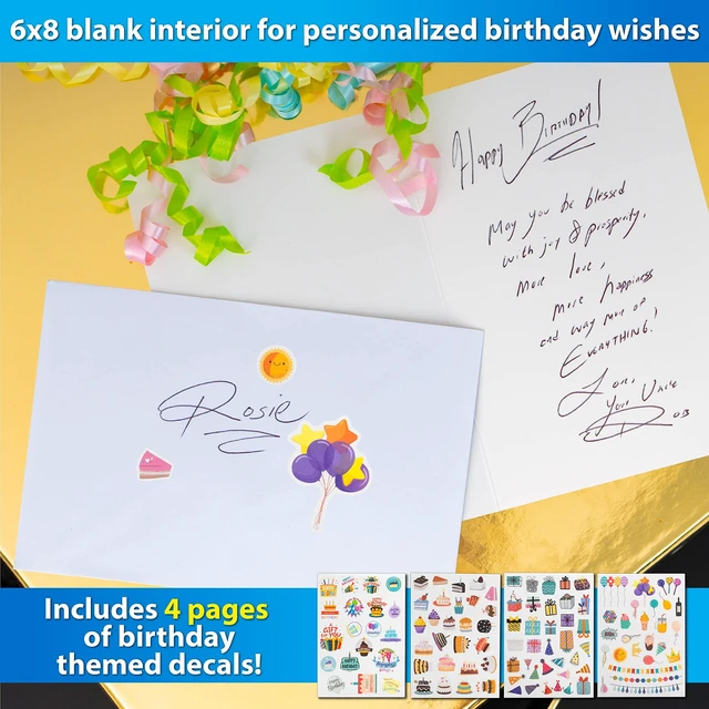 Alt view image 5 of 7 - 120 Pack Assorted Gold Foil Happy Birthday Cards with Envelopes, Organizer Box, Stickers, and Seals - 4x6 Inches, 8 Unique Designs, Ideal for Kids, Men, Women, and Elderly