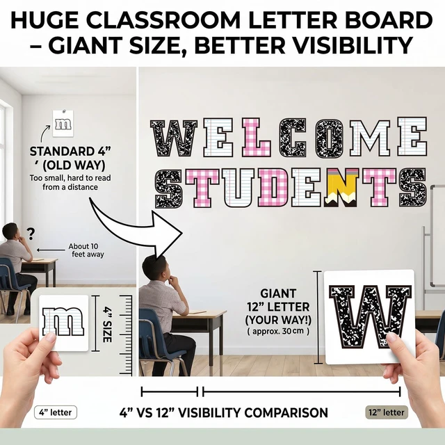 Alt view image 4 of 6 - 136 Pcs 12 in Extra Large Bulletin Board Letter Pastel Classroom Wall Decor Pastel Back to School, Giant Alphabet Letter Cutout, Big Sticker, Punctuation with Adhesive Dot, Colorful Read Poster Decor