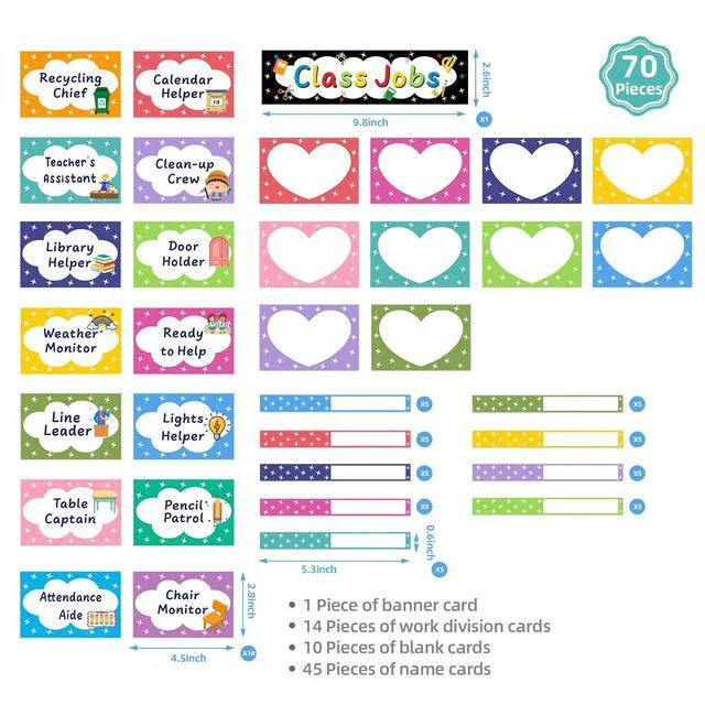 Alt view image 3 of 7 - Class Jobs Pocket Chart with 70 Colorful Dry Erase Cards and 3 Hooks,Class Management Educational Pocket Chart Teacher's Helper Size: 24.5x21.8inch Bulletin Board for Classroom (Black)