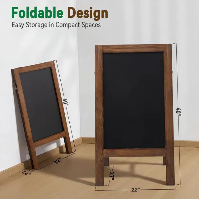 Alt view image 5 of 7 - A Frame Chalkboard Signs 40"x20", Large Freestanding Chalk Board Solid Pine Wood, Widened Frame, Outdoor Chalkboard Easel Signs, Large Writing Area, Great for Cafe Bar Wedding and School