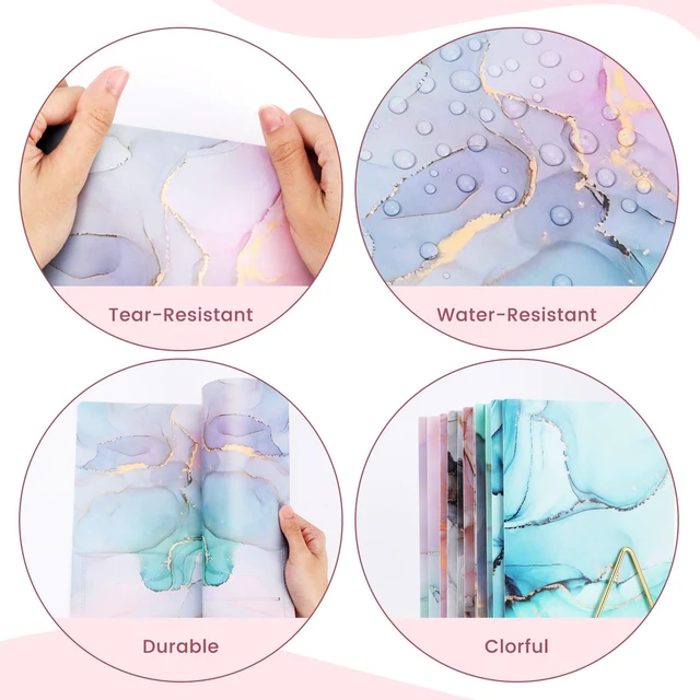 Alt view image 3 of 7 - 6 pcs Plastic Folders with Pockets,3 Hole Punched Folders Heavy Duty Binder Folder for 3 Ring Binder,Cute Marble Colors 2-Pocket Folders for Documents,Back to School Supplies