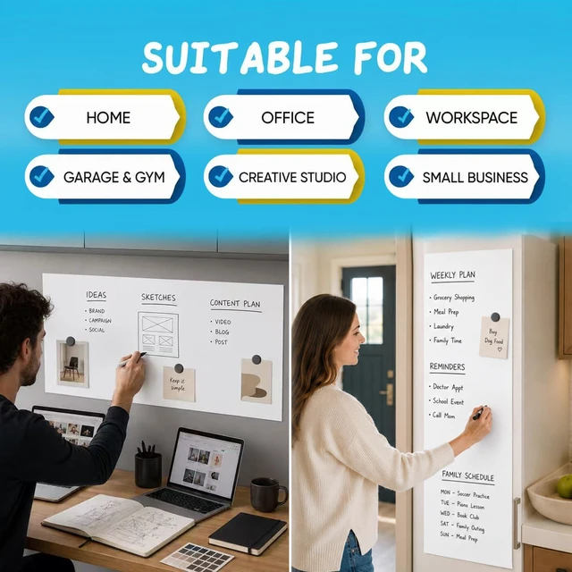Alt view image 2 of 7 - Magnetic Whiteboard Contact Paper 48" x 30", Adhesive Magnetic Dry Erase White Board Sticker for Wall, Peel and Stick Wallpaper