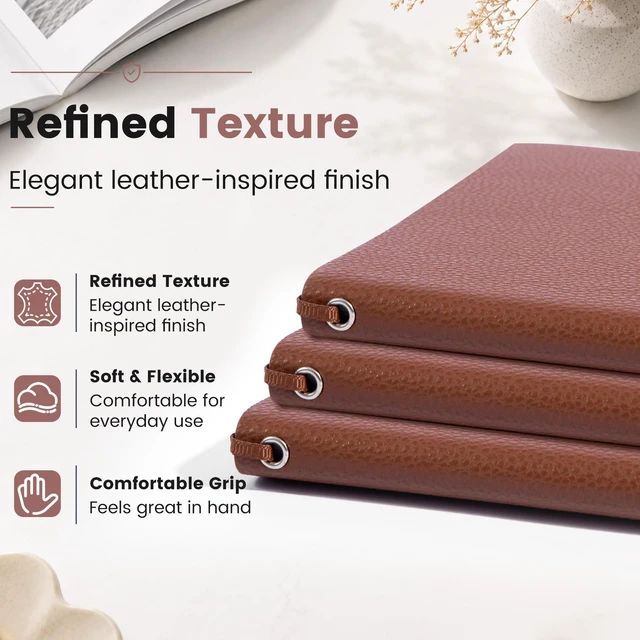 Alt view image 2 of 7 - College Ruled Journal for Men & Women, Softcover A5 Leather Notebook 3 Pack, Brown, 176 Pages, 100 GSM Paper, Vegan Leather, Customizable Bookmark, Daily Writing, Journaling, Work & School