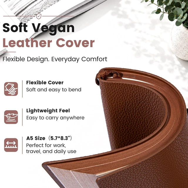 Alt view image 3 of 7 - College Ruled Journal for Men & Women, Softcover A5 Leather Notebook 3 Pack, Brown, 176 Pages, 100 GSM Paper, Vegan Leather, Customizable Bookmark, Daily Writing, Journaling, Work & School