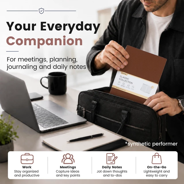 Alt view image 7 of 7 - College Ruled Journal for Men & Women, Softcover A5 Leather Notebook 3 Pack, Brown, 176 Pages, 100 GSM Paper, Vegan Leather, Customizable Bookmark, Daily Writing, Journaling, Work & School
