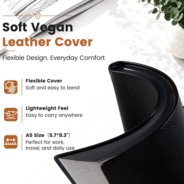 Alt view image 3 of 7 - College Ruled Journal for Men & Women, Softcover A5 Leather Notebook 3 Pack, Black, 176 Pages, 100 GSM Paper, Vegan Leather, Customizable Bookmark, Daily Writing, Journaling, Work & School
