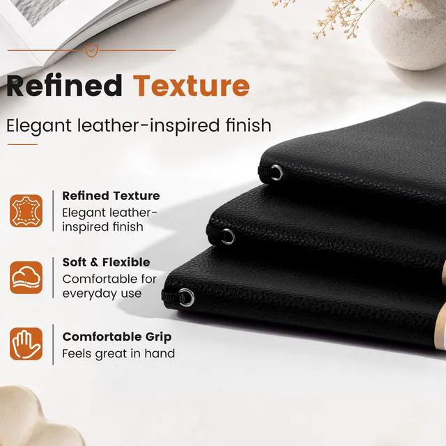 Alt view image 2 of 7 - College Ruled Journal for Men & Women, Softcover A5 Leather Notebook 3 Pack, Black, 176 Pages, 100 GSM Paper, Vegan Leather, Customizable Bookmark, Daily Writing, Journaling, Work & School