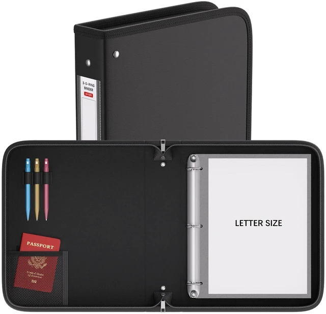 Alt view image 3 of 7 - Fireproof 3 Ring Binder with Zipper, 1.5" D Ring, 2 Pack Fits Letter Size,Compatible with Clear Page Protectors,Built-in Net Pouch Pen Holder,Portable Safe Storage,Black