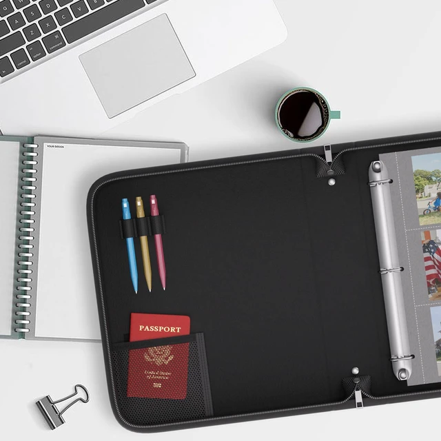 Alt view image 5 of 7 - Fireproof 3 Ring Binder with Zipper, 1.5" D Ring, 2 Pack Fits Letter Size,Compatible with Clear Page Protectors,Built-in Net Pouch Pen Holder,Portable Safe Storage,Black