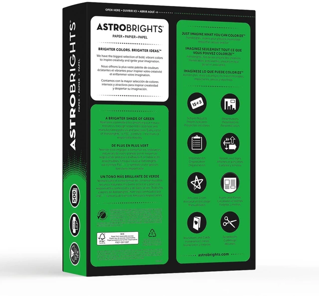 Alt view image 2 of 6 - Astrobrights Color Paper, 8.5 x 11, 24 lb/89 GSM, Gamma Green, 500 Sheets (21548) (Pack of 2)