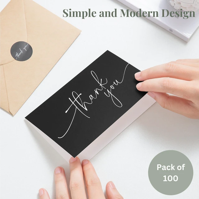Alt view image 3 of 6 - Thank You Cards with Envelopes - Bulk Pack of 100 Black Thank You Card 4" x 6" Thank You Cards and Stickers, For Business, Baby Shower, Wedding, Small Business, Graduation, Bridal Shower, Funeral