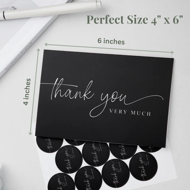 Alt view image 4 of 6 - Thank You Cards with Envelopes - Bulk Pack of 100 Black Thank You Card 4" x 6" Thank You Cards and Stickers, For Business, Baby Shower, Wedding, Small Business, Graduation, Bridal Shower, Funeral