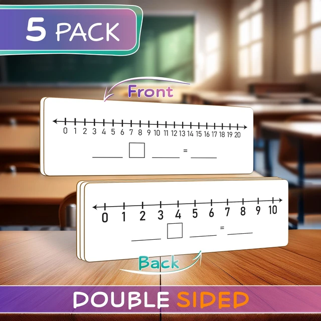 Alt view image 3 of 7 - Dry Erase Number Line Board 12x4 Double Sided 5 Pack with Eraser 5 Board 5 Erasers, 0-10 And 0-20 Math Layouts, Lightweight Lapboards for Classroom, Homeschool, Easy to Clean No Ghosting