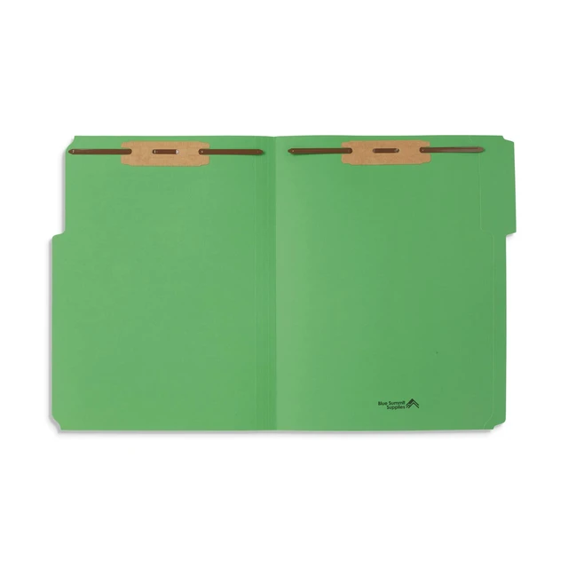 Alt view image 2 of 6 - 50 Green Fastener File Folders, Letter, 2 Prong Durable 11pt Green Paper, Letter Size, 1/3 Cut Reinforced Tabs, Bonded 2 Prong Fasteners, Medical, Law and Office Files